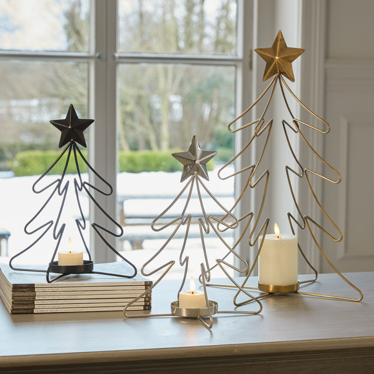 Rustic Outline Tree And Star With Four Glass Votives
