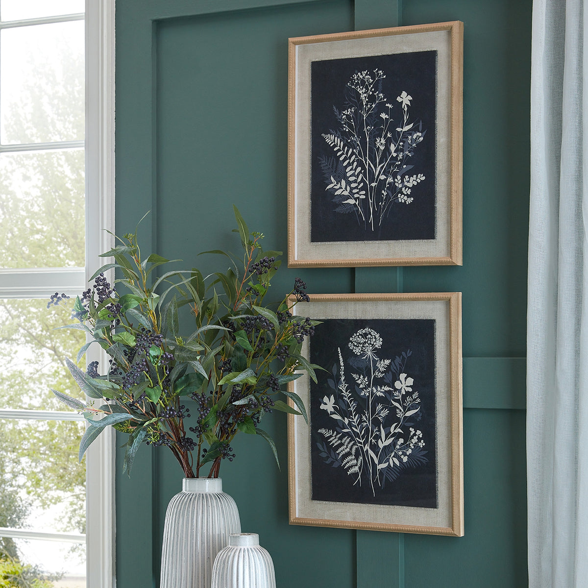 Flora & Fauna Collection Grove On Linen In Beaded Frame