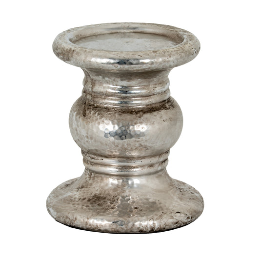 Silver Punch Faced Ceramic Large Candle Holder