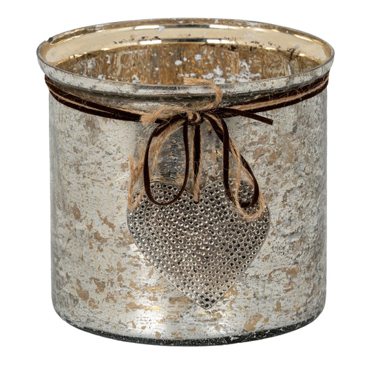 Mercury Hammered Heart Large Candle Holder