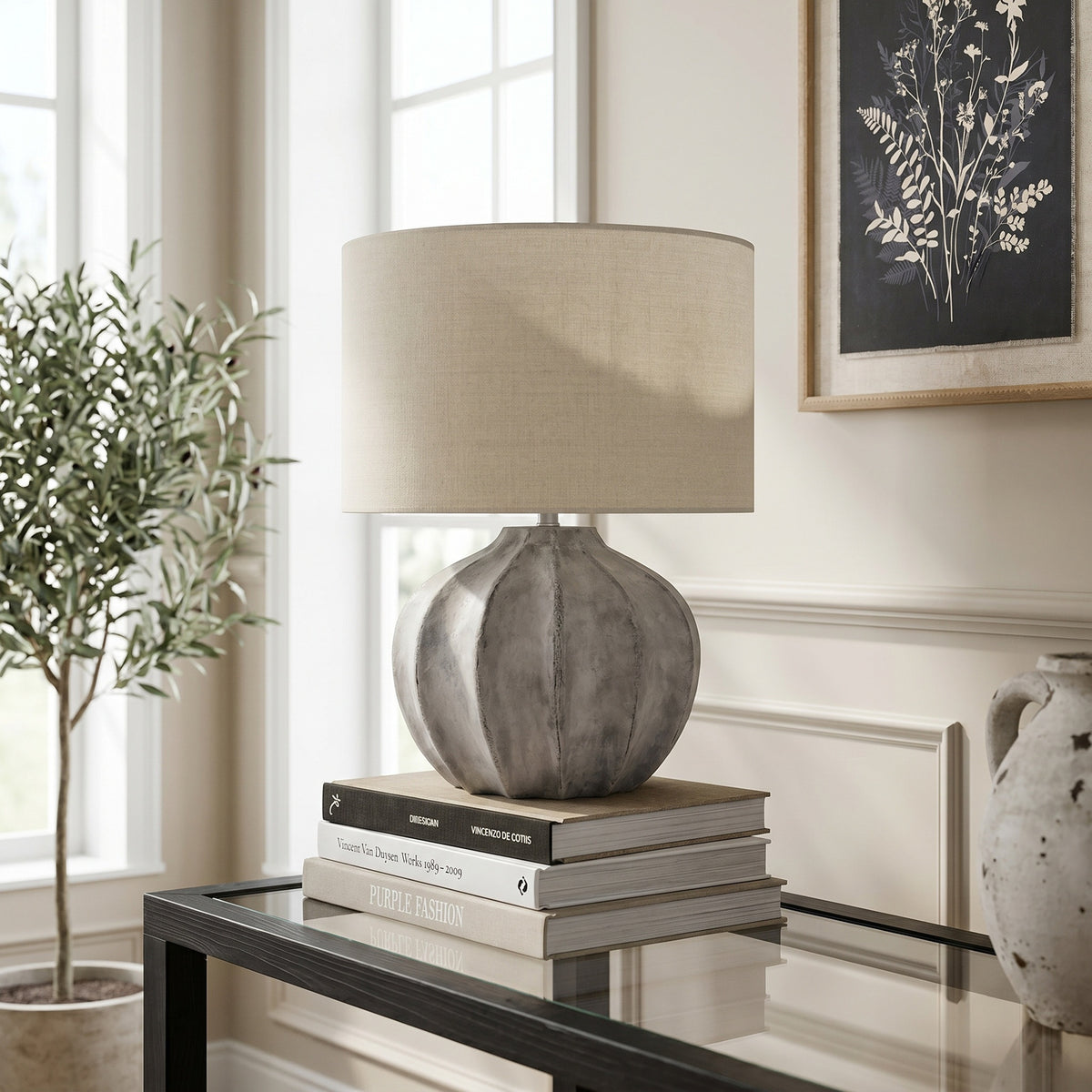 Darcy Antique White Flute Lamp
