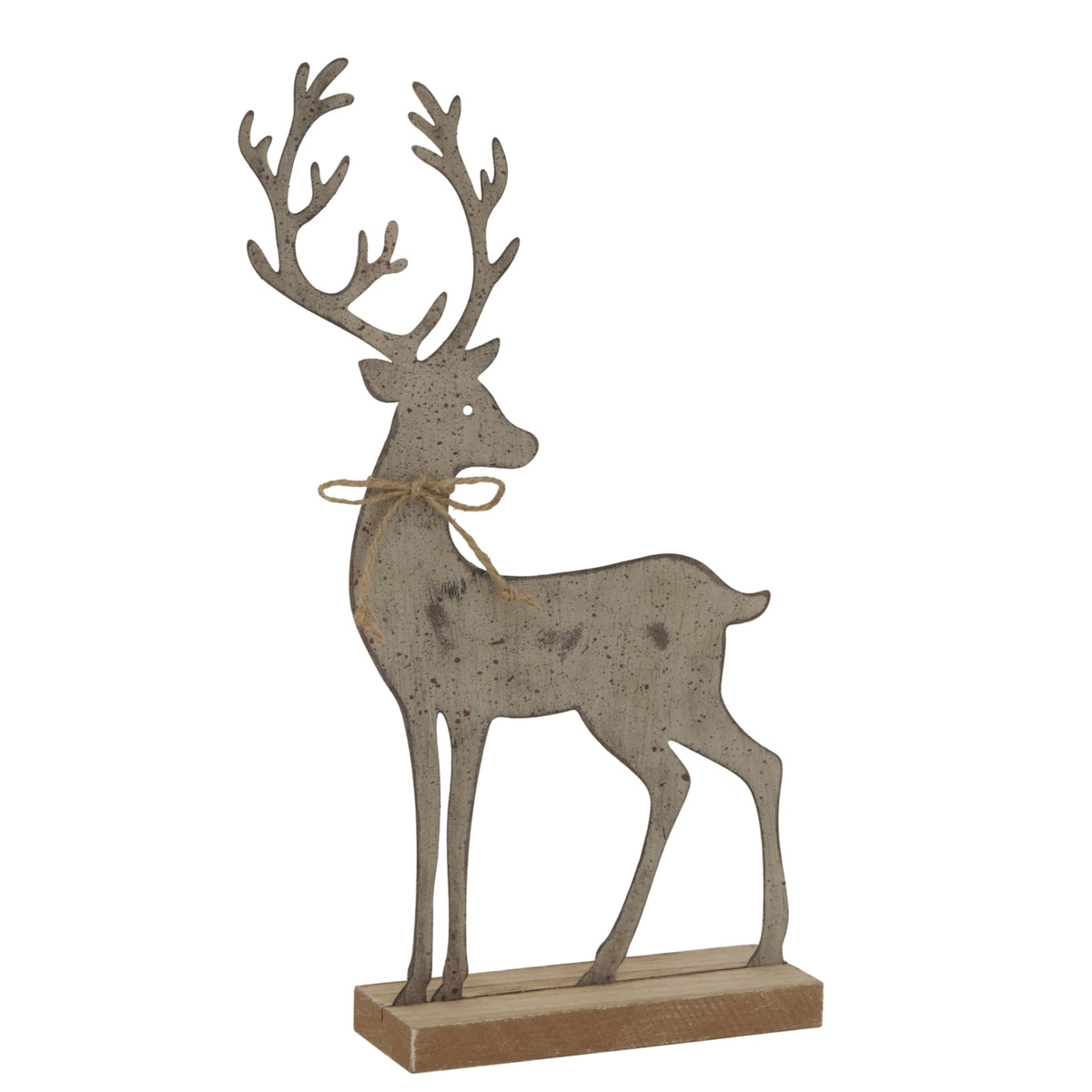 Large Rustic Metal Reindeer On Wood Stand