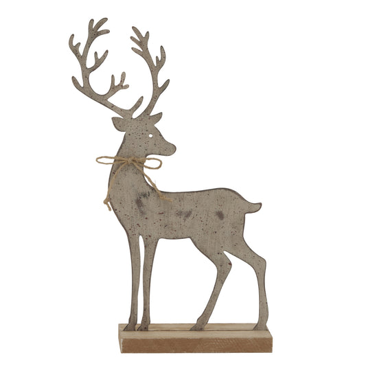 Large Rustic Metal Reindeer On Wood Stand
