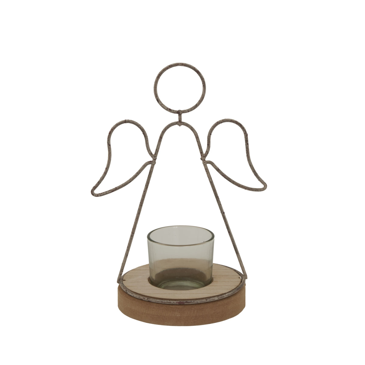 Rustic  Outline Angel Tealight On Stand With Glass Votive