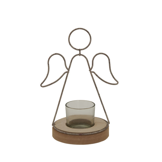 Rustic  Outline Angel Tealight On Stand With Glass Votive