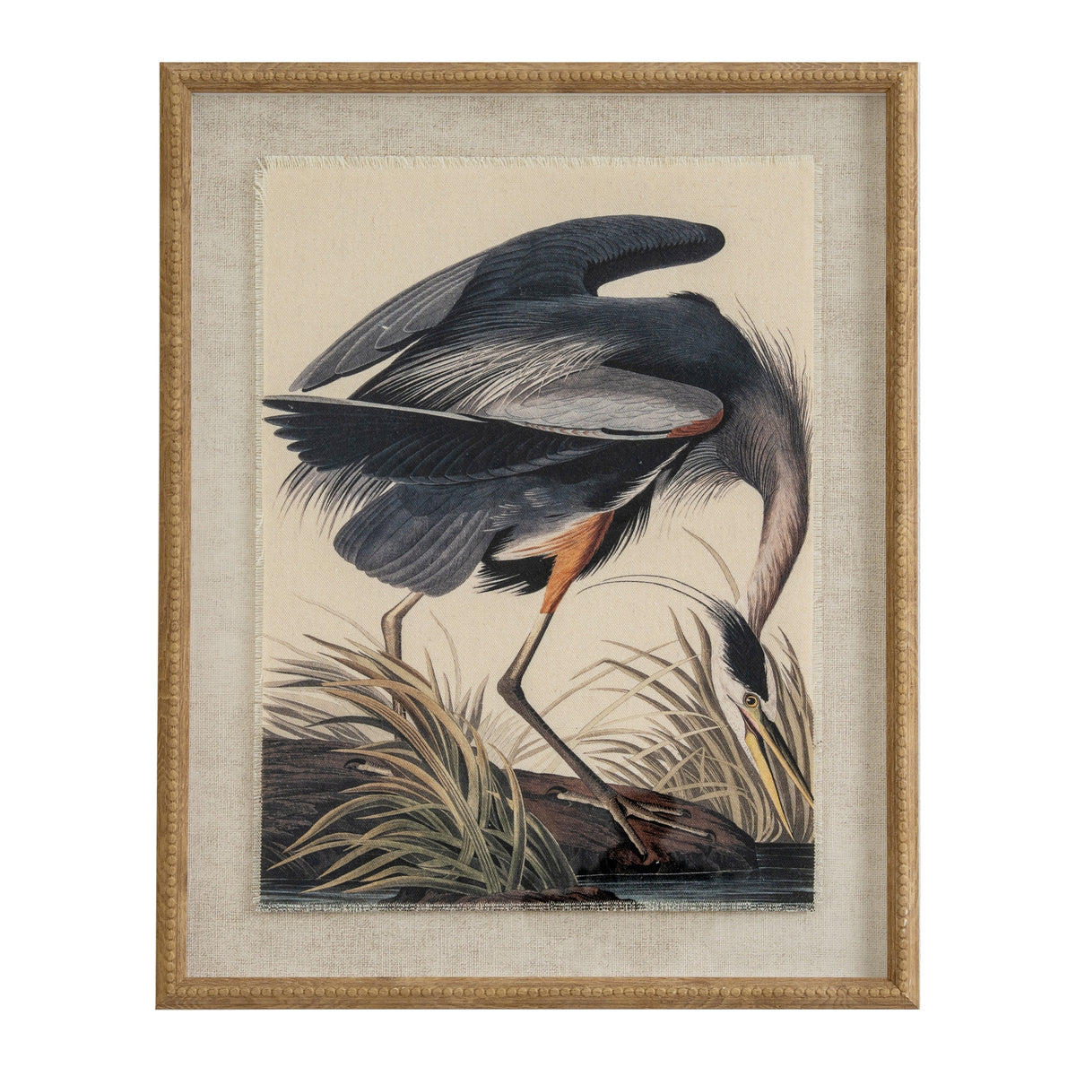 Flora & Fauna Collection Heron On Linen In Beaded Frame