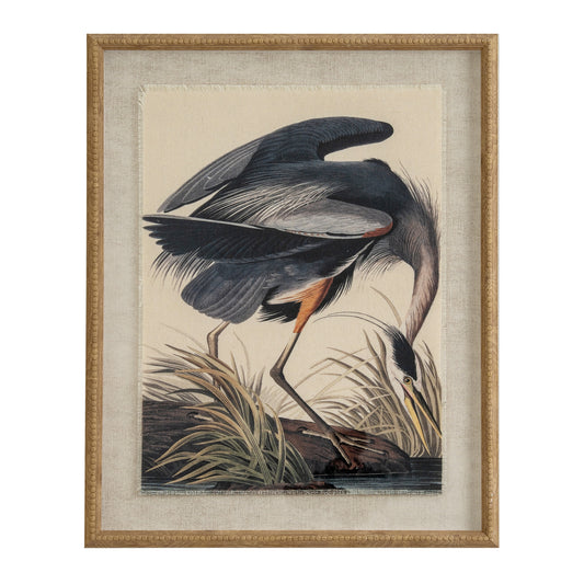 Flora & Fauna Collection Heron On Linen In Beaded Frame