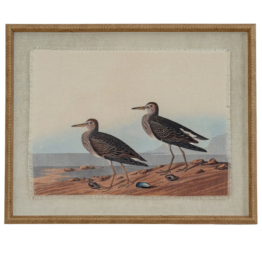 Flora & Fauna Collection Sandpipers On Linen In Beaded Frame