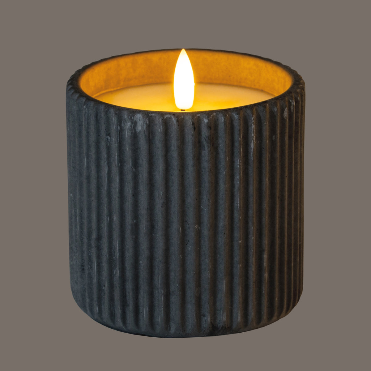 Luxe Collection Natural Glow Grey Ribbed Large  Led Candle