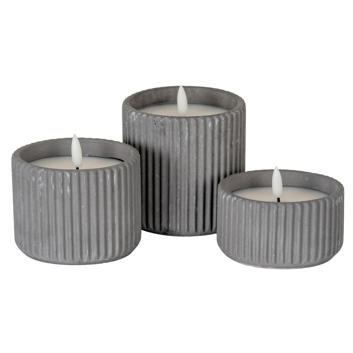 Luxe Collection Natural Glow Grey Ribbed Large  Led Candle