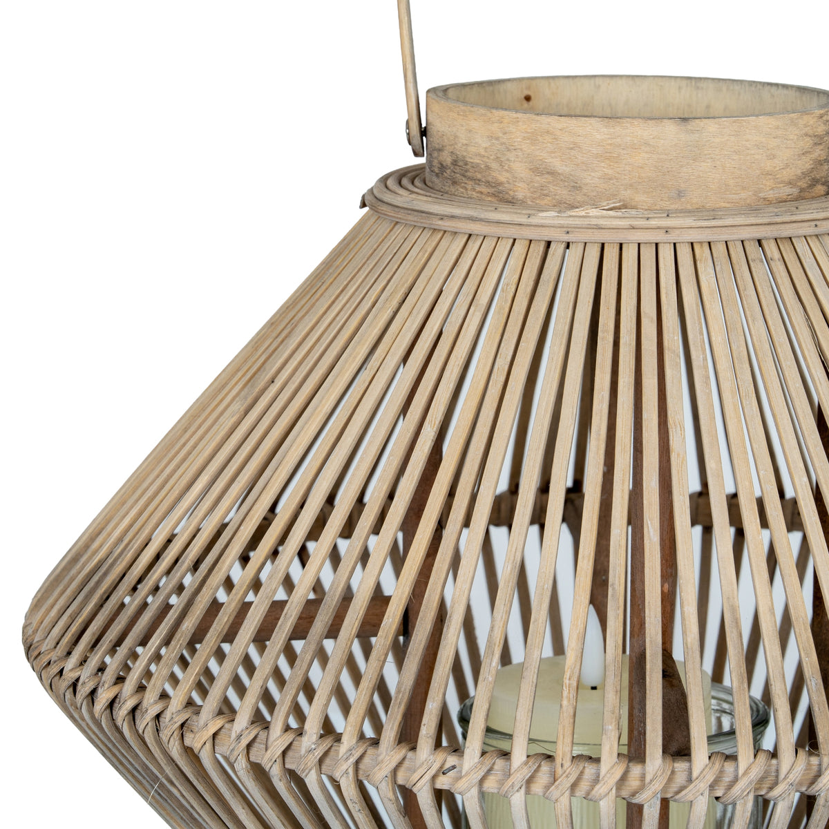 Cone Wicker Lantern With Glass Holder