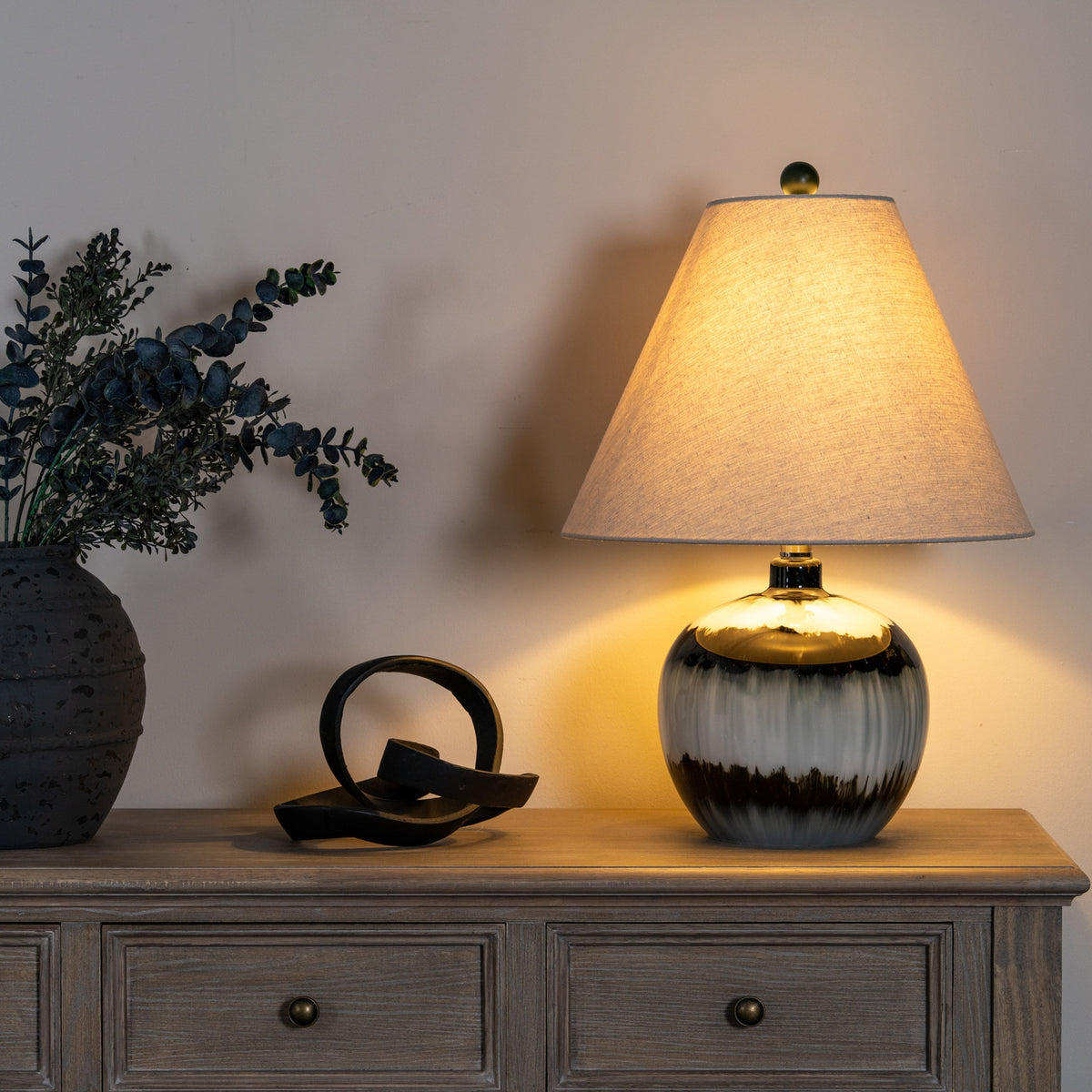 Midnight Shadows Squat Table Lamp With Linen Shade