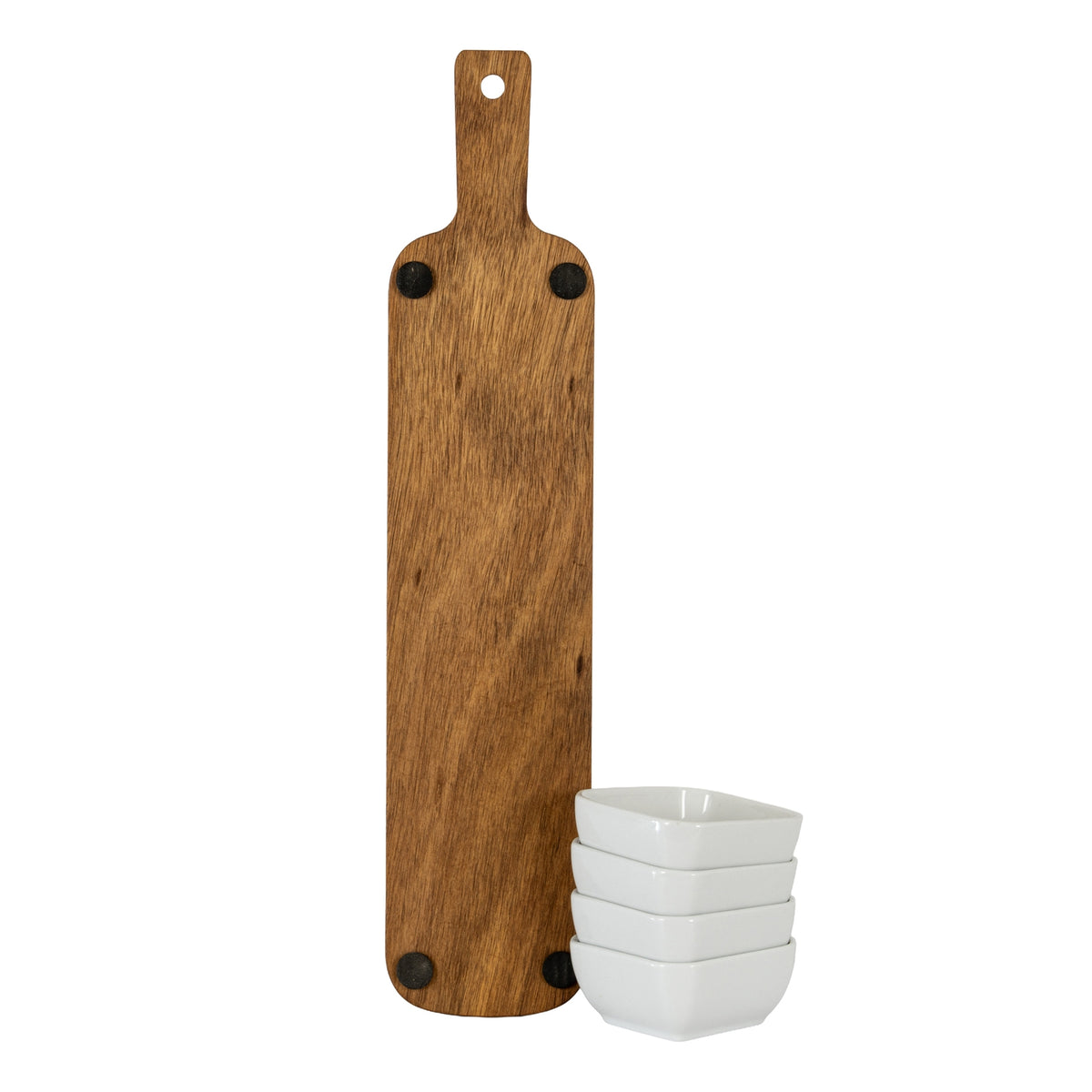 Acacia Serving Board including Four Ceramic Serving Bowls