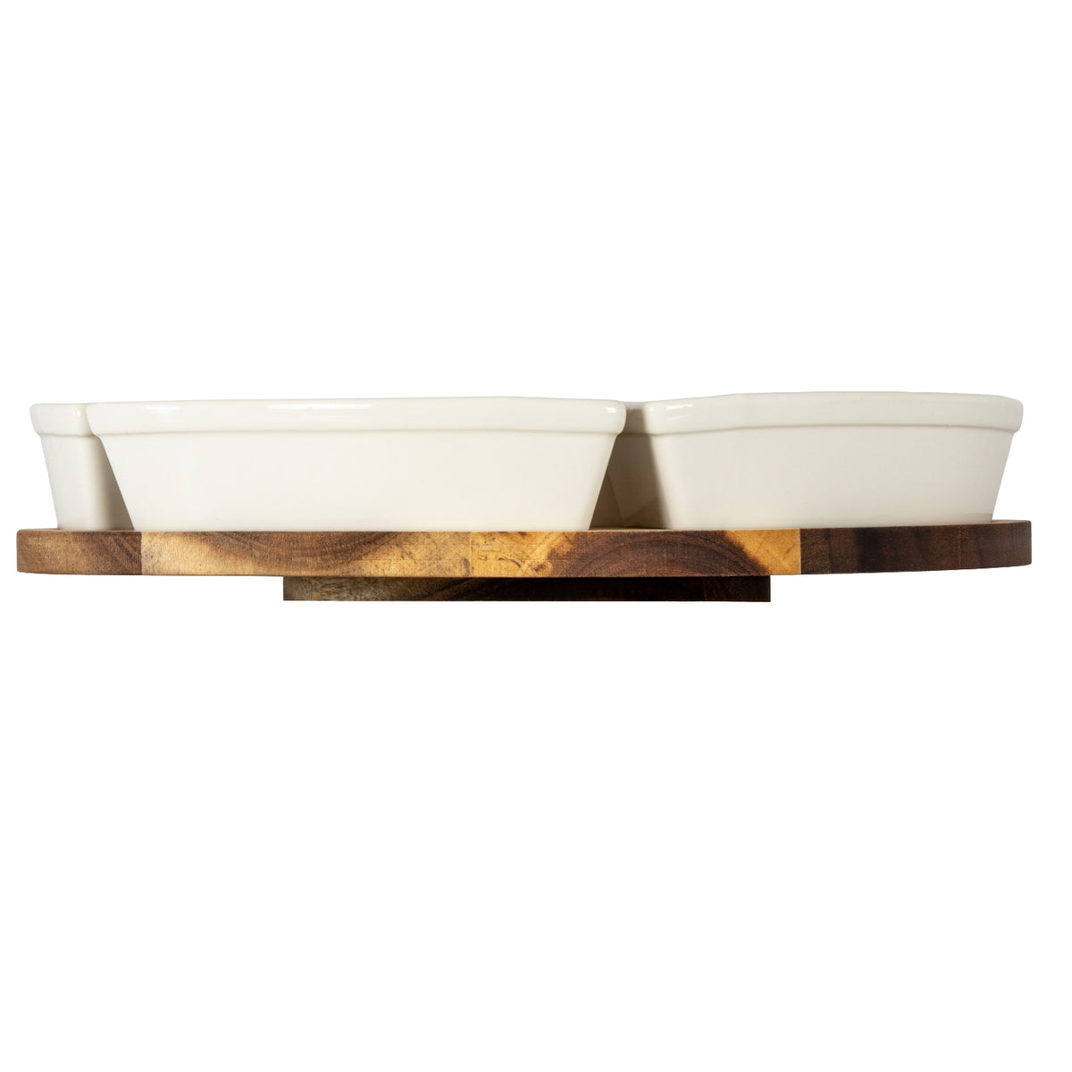 Acacia Lazy Susan including Ceramic Serving Bowls