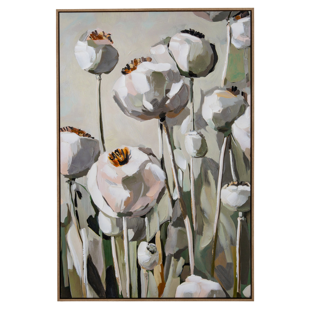 Poppy Heads Hand Painted Canvas in Frame