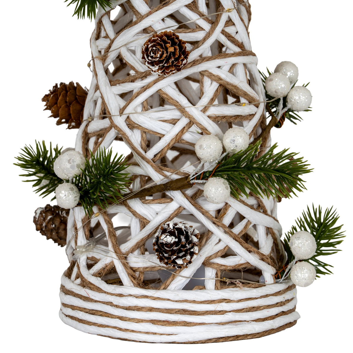 Large LED White Rattan Cone Tree With Winter Branches