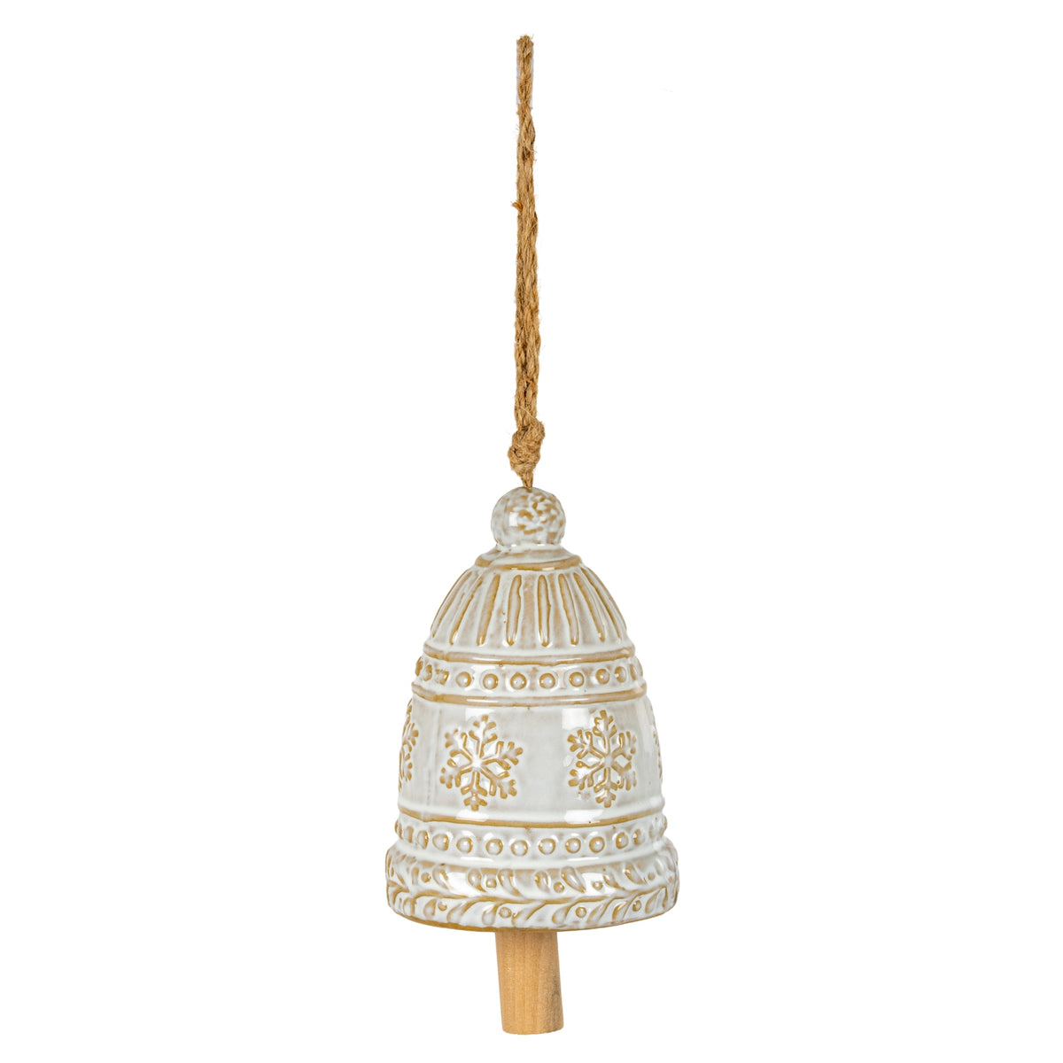 Large Ceramic Bell Tree Ornament With Snowflake Detail