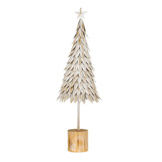 Medium White Metal Christmas Tree on Wooden Stand